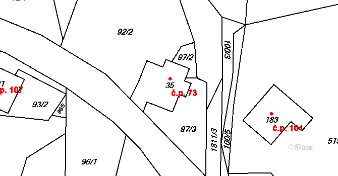 Vojtíškov 73, Malá Morava na parcele st. 35 v KÚ Vojtíškov, Katastrální mapa