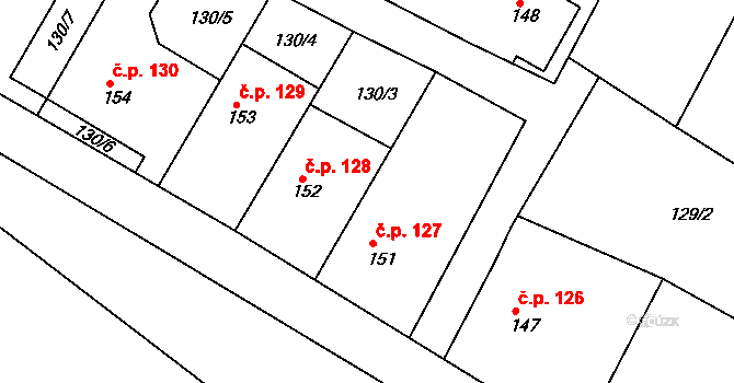 Hýskov 127 na parcele st. 151 v KÚ Hýskov, Katastrální mapa