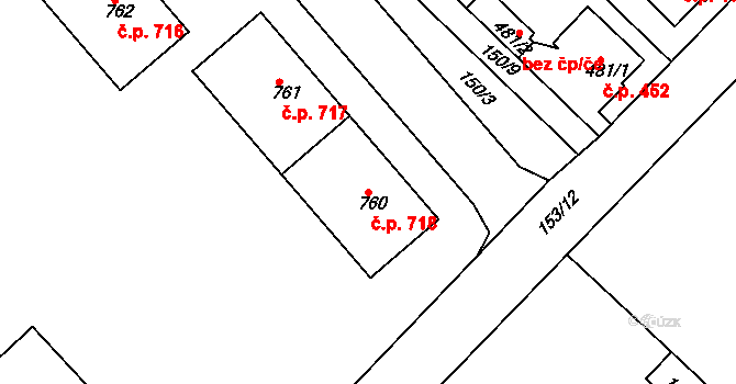 Lobeček 718, Kralupy nad Vltavou na parcele st. 760 v KÚ Lobeček, Katastrální mapa