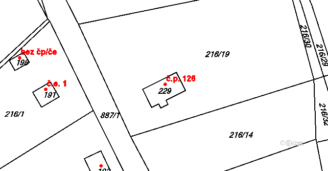 Libošovice 126 na parcele st. 229 v KÚ Libošovice, Katastrální mapa