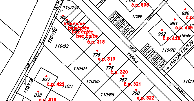 Dolní Jirčany 319, Psáry na parcele st. 776 v KÚ Dolní Jirčany, Katastrální mapa