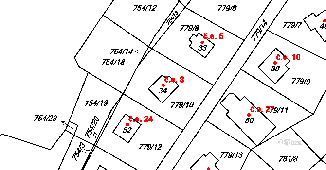 Klenovice 8, Všeruby na parcele st. 34 v KÚ Klenovice u Chrančovic, Katastrální mapa