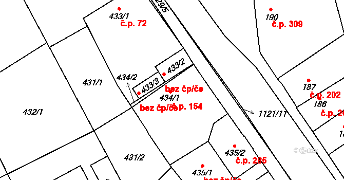 Lázně Bohdaneč 154 na parcele st. 434/1 v KÚ Lázně Bohdaneč, Katastrální mapa