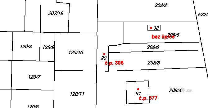 Doubravice nad Svitavou 306 na parcele st. 20 v KÚ Klemov, Katastrální mapa