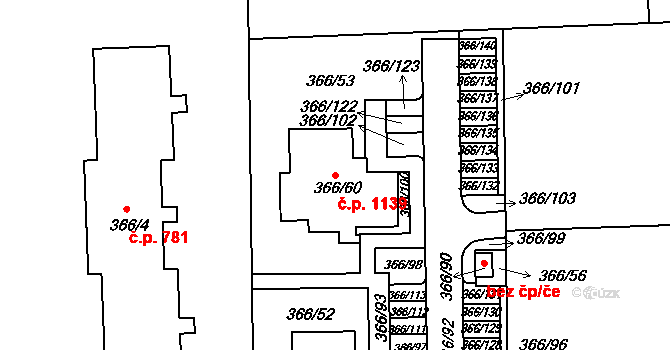 Letovice 1139 na parcele st. 366/60 v KÚ Letovice, Katastrální mapa