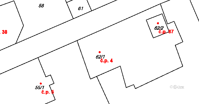 Prchalov 4, Příbor na parcele st. 62/1 v KÚ Prchalov, Katastrální mapa