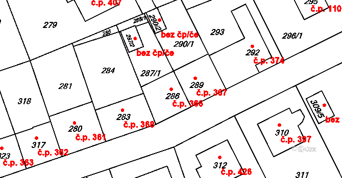 Žilina 366, Nový Jičín na parcele st. 286 v KÚ Žilina u Nového Jičína, Katastrální mapa