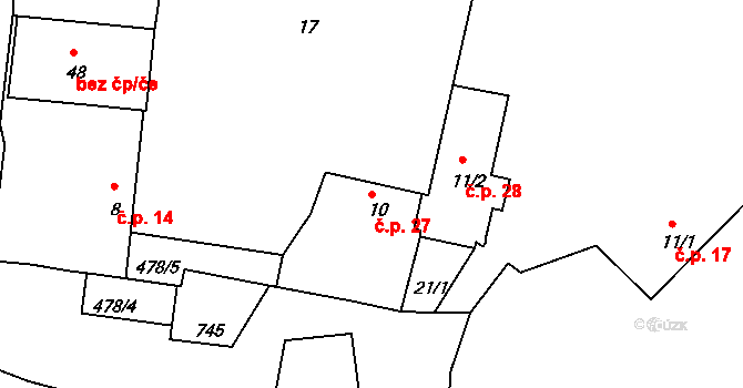 Třebanice 27, Lhenice na parcele st. 10 v KÚ Třebanice, Katastrální mapa