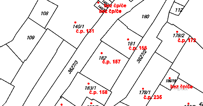 Rakovník I 157, Rakovník na parcele st. 182 v KÚ Rakovník, Katastrální mapa