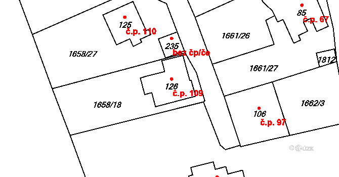 Nové Spolí 109, Český Krumlov na parcele st. 126 v KÚ Spolí-Nové Spolí, Katastrální mapa