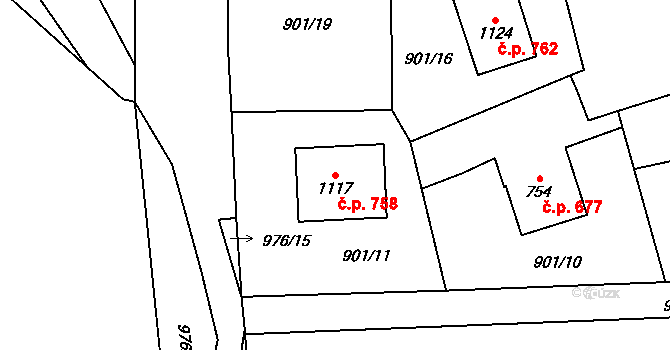 Blatná 758 na parcele st. 1117 v KÚ Blatná, Katastrální mapa