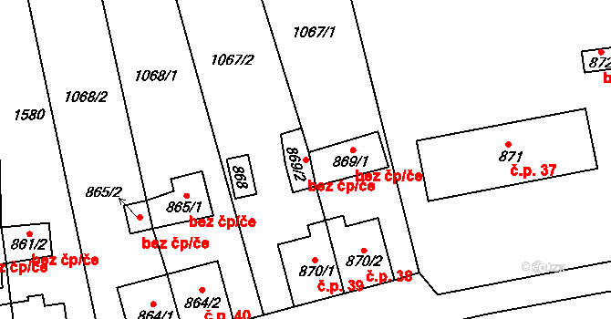 Bražec 89517423 na parcele st. 869/2 v KÚ Bražec u Doupova, Katastrální mapa