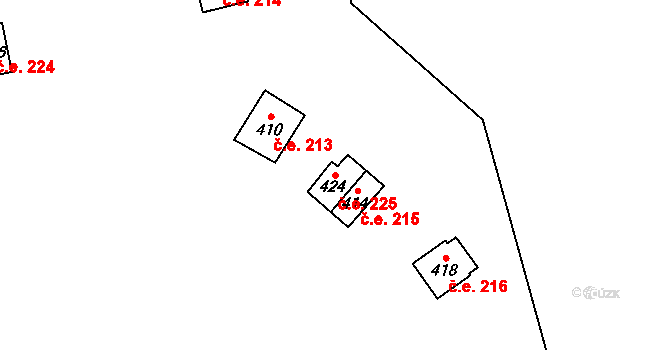 Loučná 225, Lom na parcele st. 424 v KÚ Loučná u Lomu, Katastrální mapa