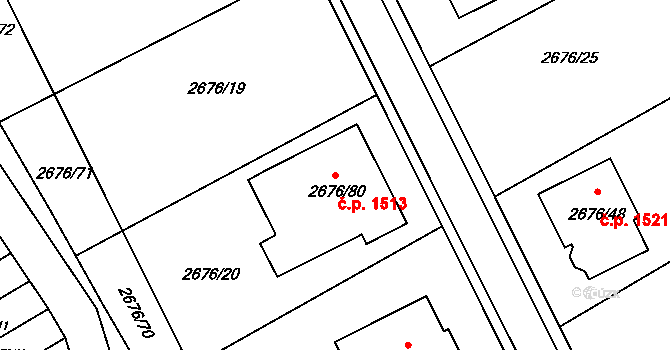 Bzenec 1513 na parcele st. 2676/80 v KÚ Bzenec, Katastrální mapa