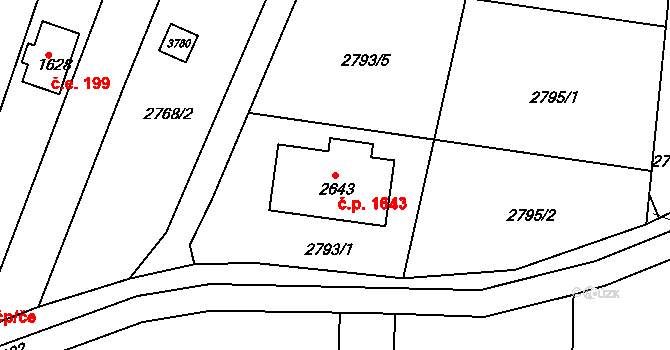 Rosice 1643 na parcele st. 2643 v KÚ Rosice u Brna, Katastrální mapa