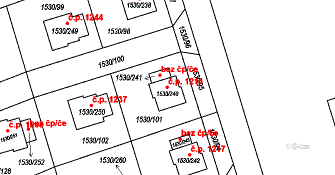 Řeporyje 1216, Praha na parcele st. 1530/240 v KÚ Řeporyje, Katastrální mapa