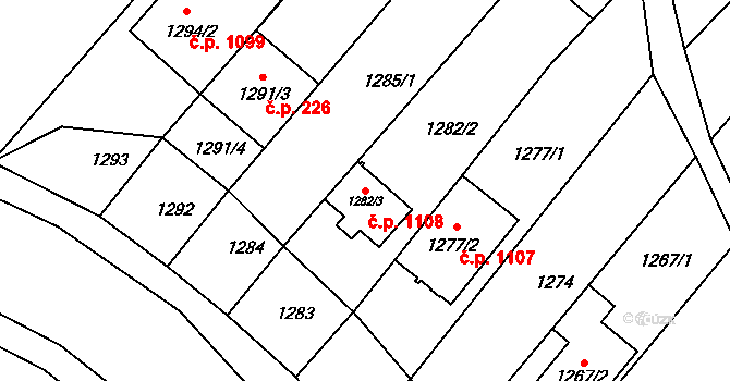 Nivnice 1108 na parcele st. 1282/3 v KÚ Nivnice, Katastrální mapa