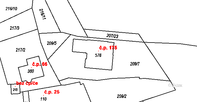 Křižatky 175, Králův Dvůr na parcele st. 576 v KÚ Popovice u Králova Dvora, Katastrální mapa