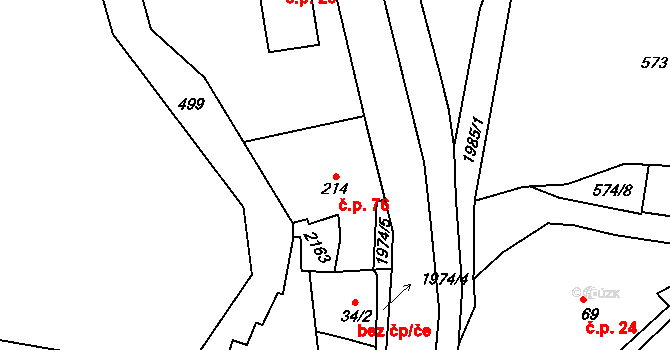 Skuhrov nad Bělou 76 na parcele st. 214 v KÚ Skuhrov nad Bělou, Katastrální mapa