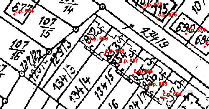 Kostice 688 na parcele st. 853 v KÚ Kostice, Katastrální mapa