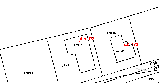 Dubno 173 na parcele st. 470/21 v KÚ Dubno, Katastrální mapa