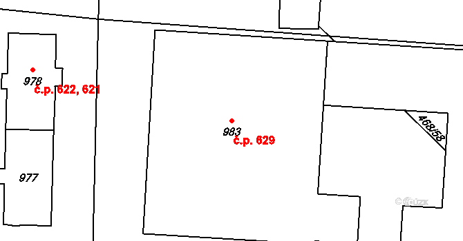 Chotěšov 629 na parcele st. 983 v KÚ Chotěšov, Katastrální mapa