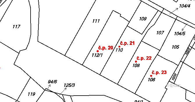 Bantice 20 na parcele st. 112/1 v KÚ Bantice, Katastrální mapa