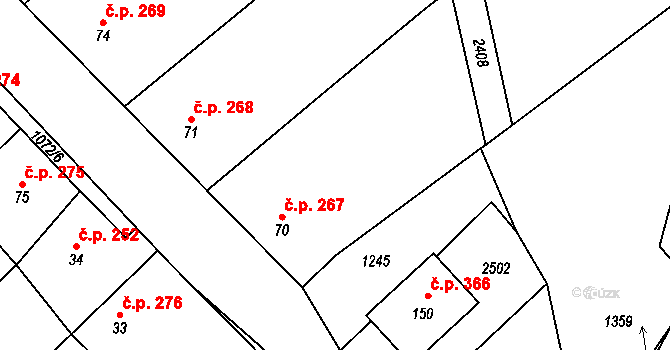 Chlupice 267, Hostěradice na parcele st. 70 v KÚ Chlupice, Katastrální mapa