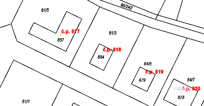 Dobroměřice 518 na parcele st. 884 v KÚ Dobroměřice, Katastrální mapa