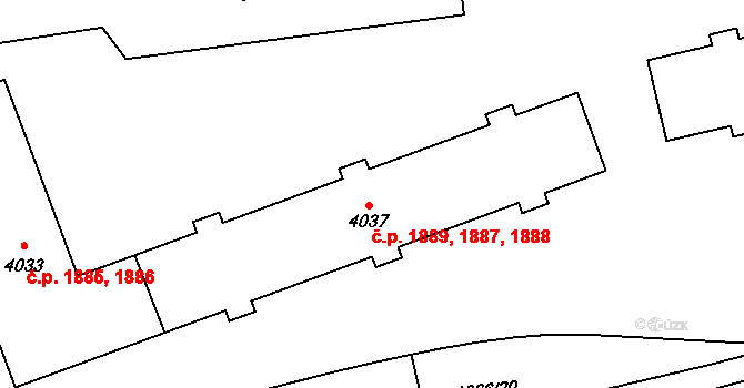 Hranice I-Město 1887,1888,1889, Hranice na parcele st. 4037 v KÚ Hranice, Katastrální mapa