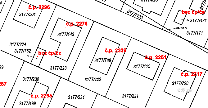 Tachov 2339 na parcele st. 3177/738 v KÚ Tachov, Katastrální mapa