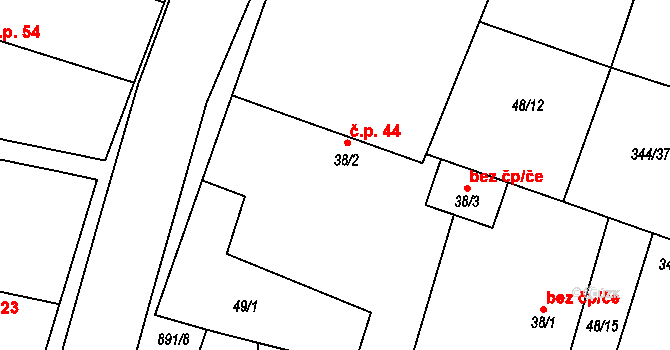 Vestec 44 na parcele st. 38/2 v KÚ Vestec nad Mrlinou, Katastrální mapa