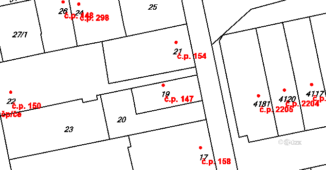 Drahelice 147, Nymburk na parcele st. 19 v KÚ Drahelice, Katastrální mapa