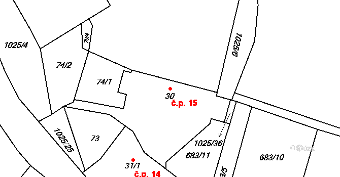 Šimanov 15 na parcele st. 30 v KÚ Šimanov na Moravě, Katastrální mapa
