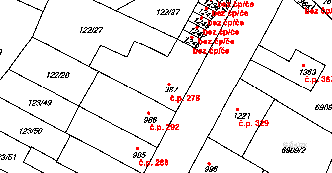 Telč-Štěpnice 278, Telč na parcele st. 987 v KÚ Telč, Katastrální mapa