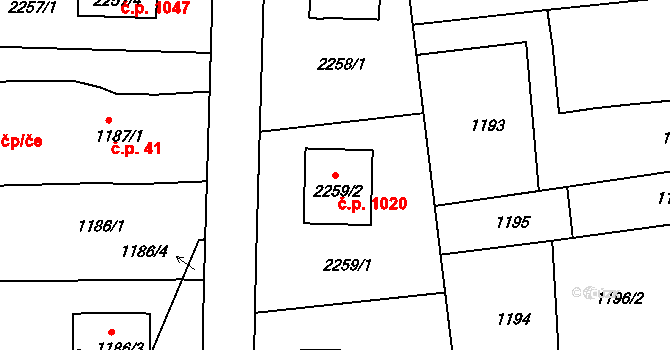Lyžbice 1020, Třinec na parcele st. 2259/2 v KÚ Lyžbice, Katastrální mapa