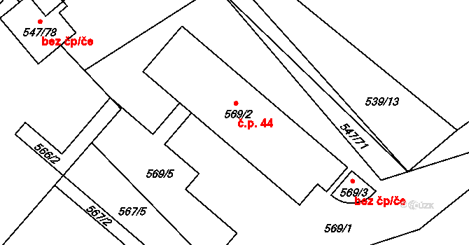 Dolní Vltavice 44, Černá v Pošumaví na parcele st. 569/2 v KÚ Černá v Pošumaví, Katastrální mapa