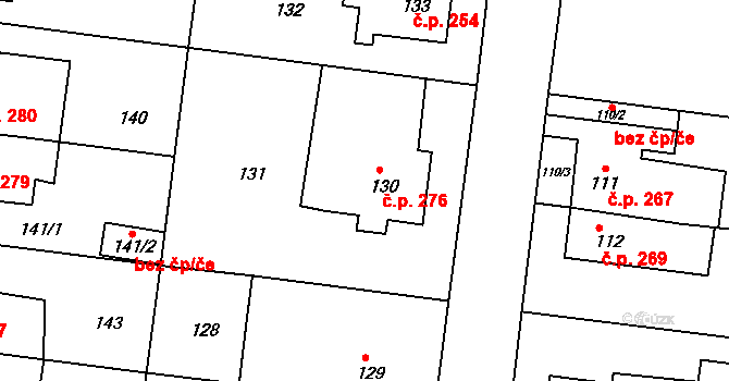 Rajhrad 276 na parcele st. 130 v KÚ Rajhrad, Katastrální mapa