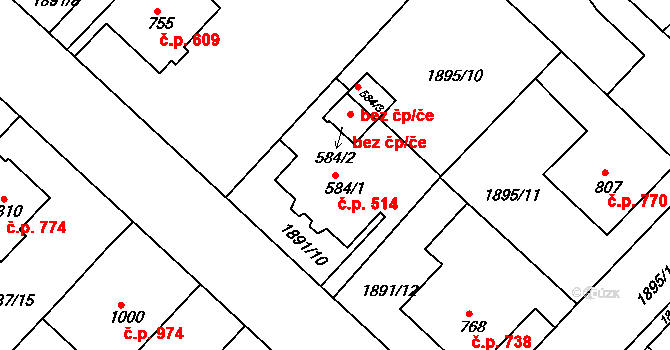 Tišnov 514 na parcele st. 584/1 v KÚ Tišnov, Katastrální mapa