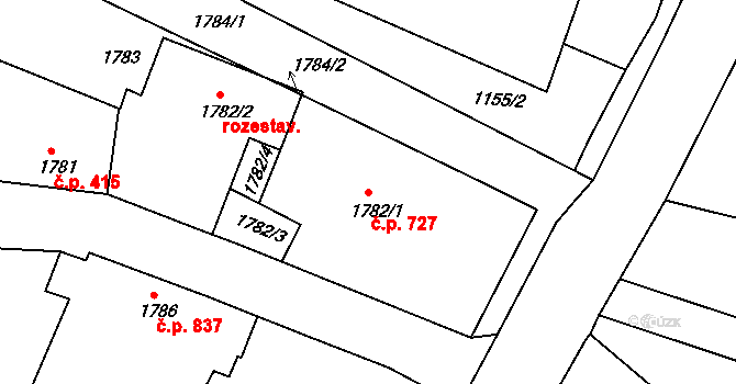 Vracov 727 na parcele st. 1782/1 v KÚ Vracov, Katastrální mapa