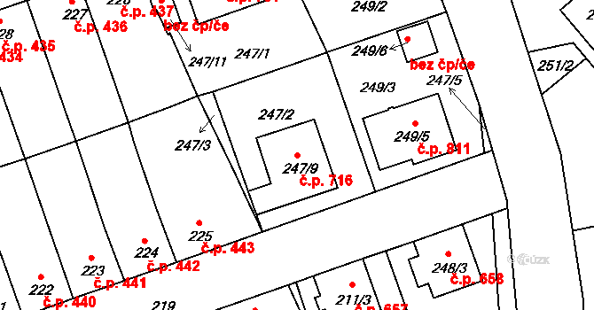 Chropyně 716 na parcele st. 247/9 v KÚ Chropyně, Katastrální mapa