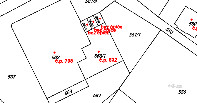 Rýmařov 832 na parcele st. 560/1 v KÚ Rýmařov, Katastrální mapa