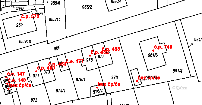Hrádek nad Nisou 453 na parcele st. 977 v KÚ Hrádek nad Nisou, Katastrální mapa