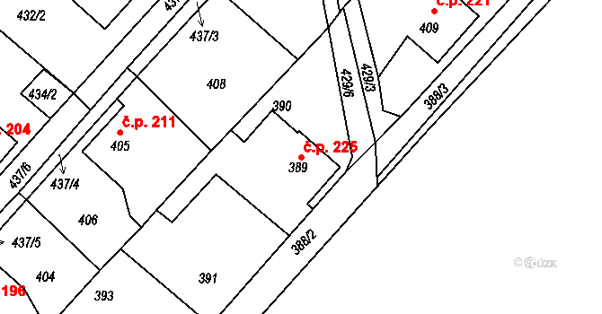 Loučná 225, Hrádek nad Nisou na parcele st. 389 v KÚ Loučná, Katastrální mapa