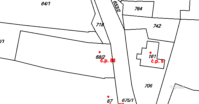 Razice 58, Hrobčice na parcele st. 68/2 v KÚ Razice, Katastrální mapa