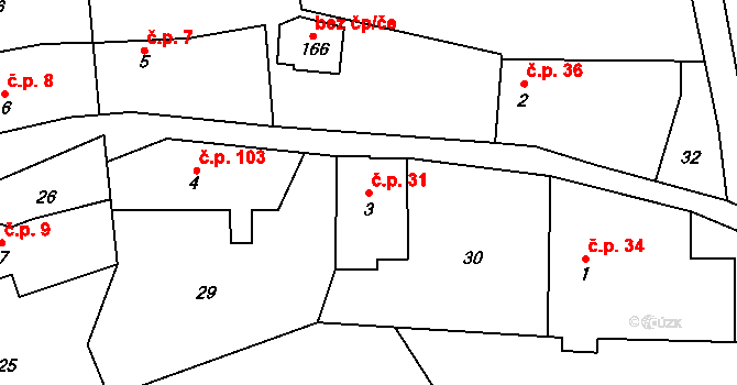 Bubovice 31 na parcele st. 3 v KÚ Bubovice, Katastrální mapa