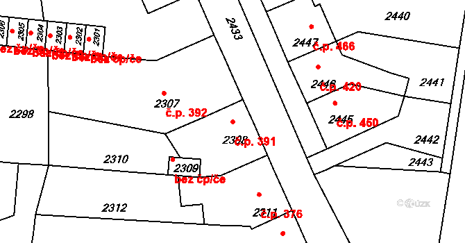 Mimoň I 391, Mimoň na parcele st. 2308 v KÚ Mimoň, Katastrální mapa