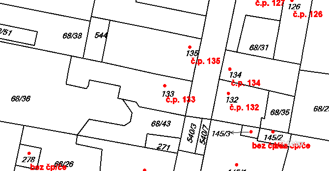 Brňany 133 na parcele st. 133 v KÚ Brňany, Katastrální mapa