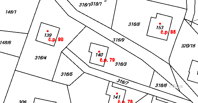 Nedvězí 79, Slaná na parcele st. 140 v KÚ Nedvězí u Semil, Katastrální mapa