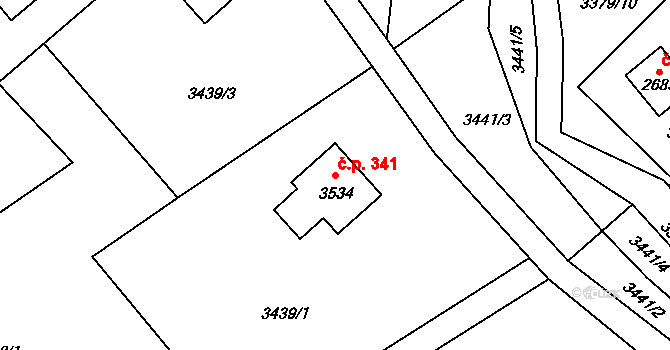 Rožnov pod Radhoštěm 341 na parcele st. 3534 v KÚ Rožnov pod Radhoštěm, Katastrální mapa